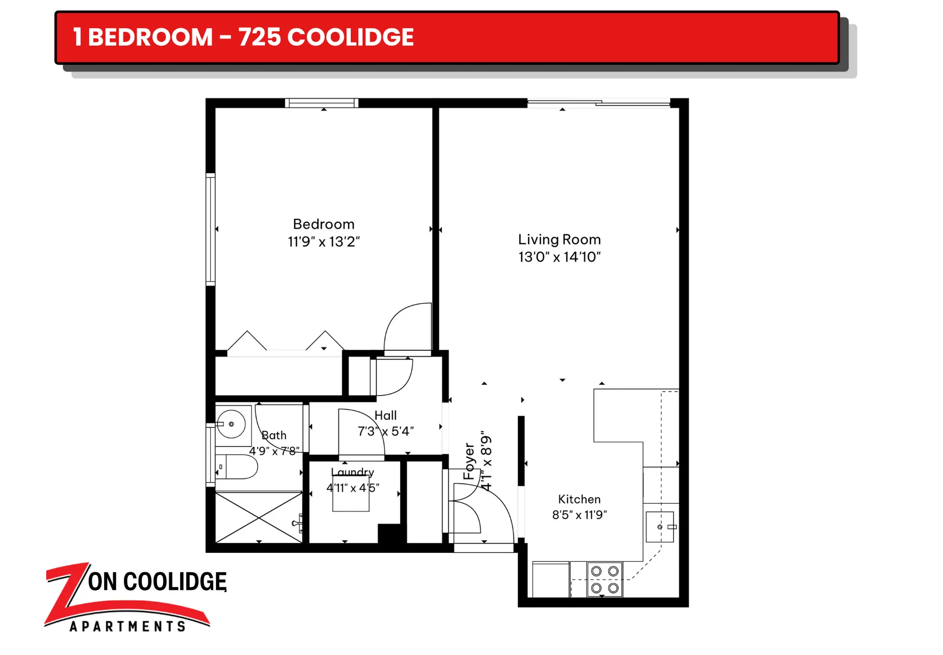 1 Bedroom 2D Floor Plan — Z on Coolidge